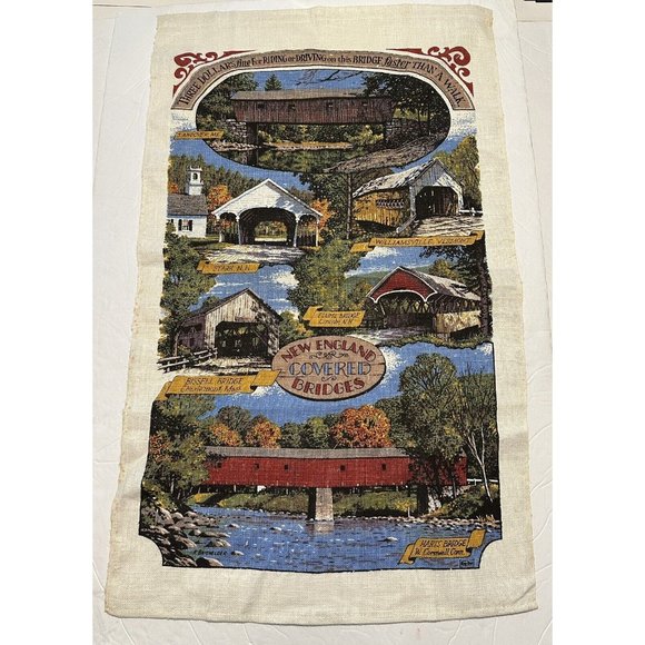 VTG Kay Dee Vintage Kitchen Towel New England Covered Bridges Linen Batchelder - Picture 1 of 8